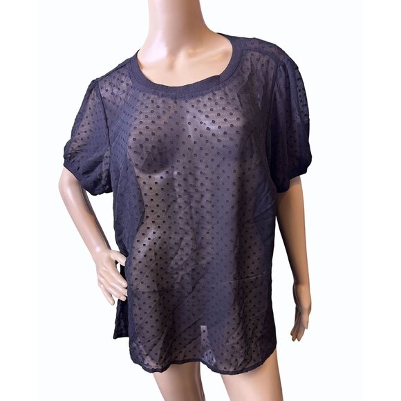 Torrid Sheer Black Dotted Puff Sleeve Swiss Dot Blouse Size 0/Large Women's Top‎ - Picture 1 of 11